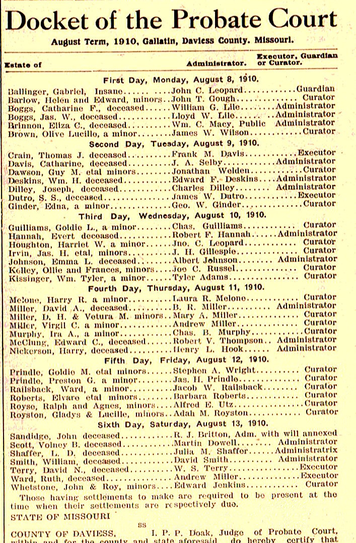 [Aug 1910 probate docket]